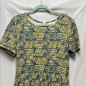 Yellow and Blue Graphic Lularoe Amelia Dress